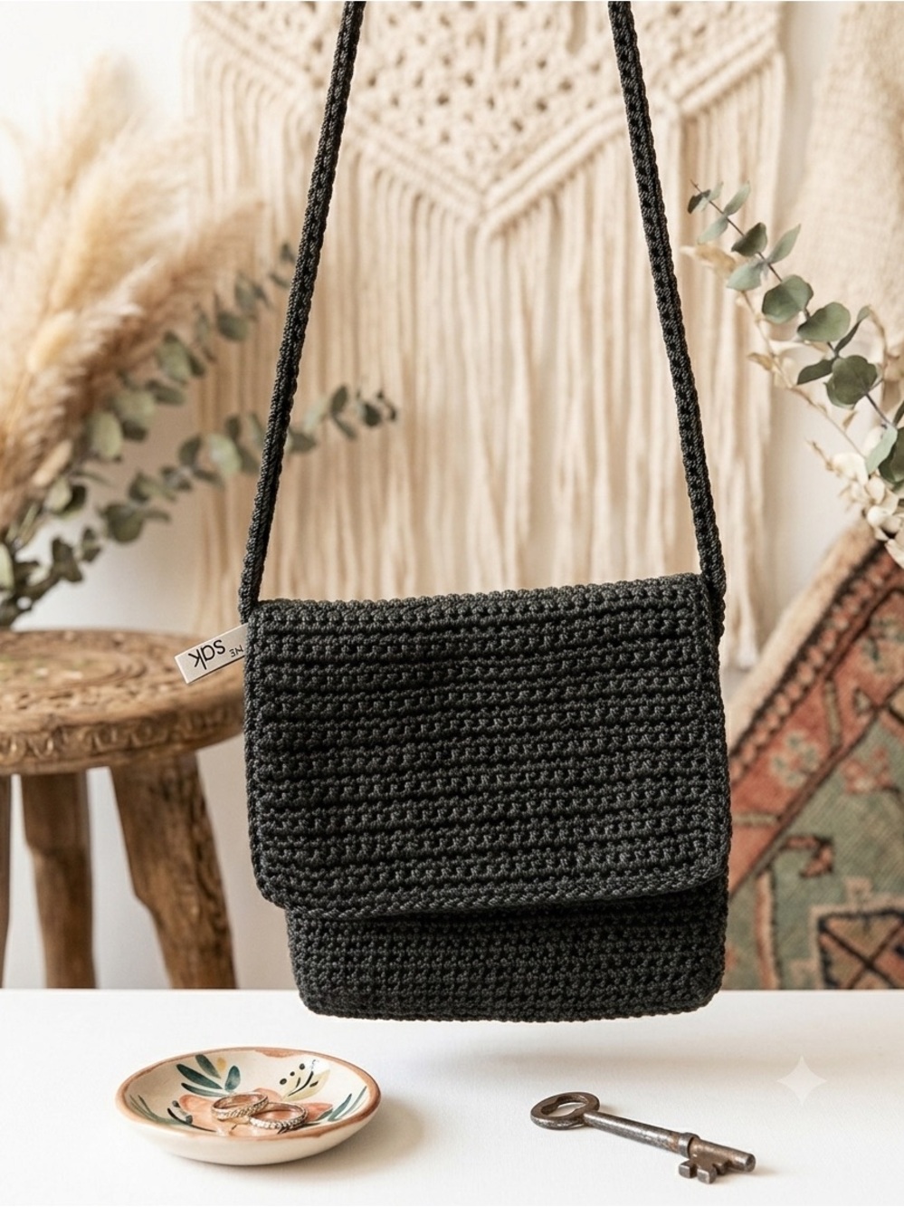 THE SAK Handwoven Olive Green Crochet Crossbody Bag